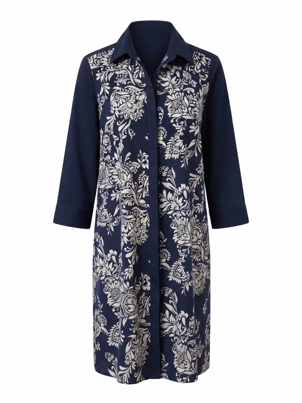 LOFT Navy and Cream Floral Midi Shirt Dress